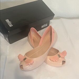 Melissa Women's Blush Peep-Toe Flats with Bow size 10